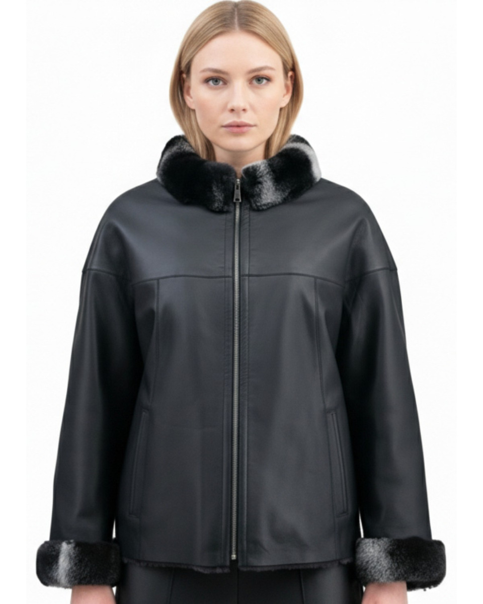 ΔΕΡΜΑΤΙΝΗ ΓΥΝΑΙΚΕΙΑ ΖΑΚΕΤΑ ΚΩΔΙΚΟΣ: 07-W-220-FUR (BLACK T.)