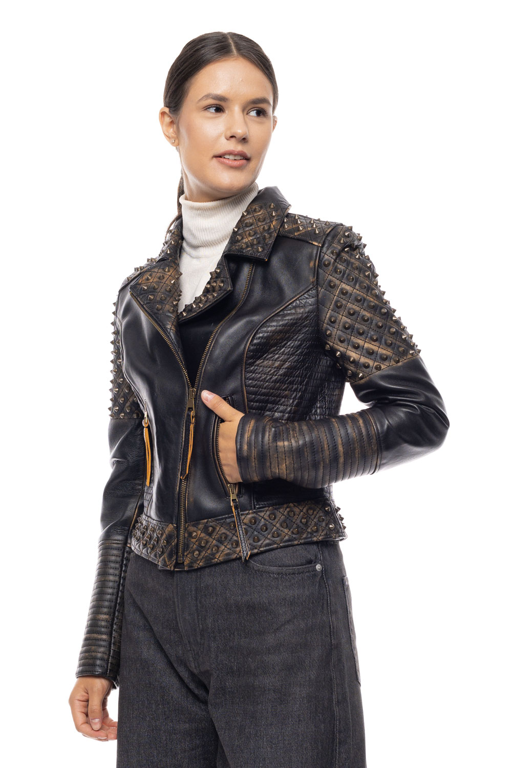 ΔΕΡΜΑΤΙΝΟ ΓΥΝΑΙΚΕΙΟ ΜΠΟΥΦΑΝ ΚΩΔΙΚΟΣ: 07-W-ROCKDROPS (BLACK) - Image 3