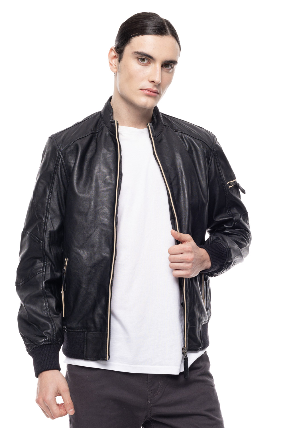 ΔΕΡΜΑΤΙΝΟ ΑΝΔΡΙΚΟ ΜΠΟΥΦΑΝ ΚΩΔΙΚΟΣ: 49-M-1123-9 (BLACK-BEIGE) - Image 5