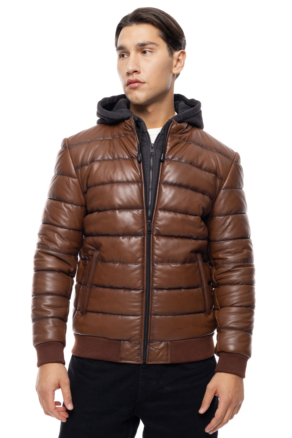 ΔΕΡΜΑΤΙΝΟ ΑΝΔΡΙΚΟ PUFFER ΜΠΟΥΦΑΝ ΚΩΔΙΚΟΣ: 61-M-9011 (COGNAC) - Image 3