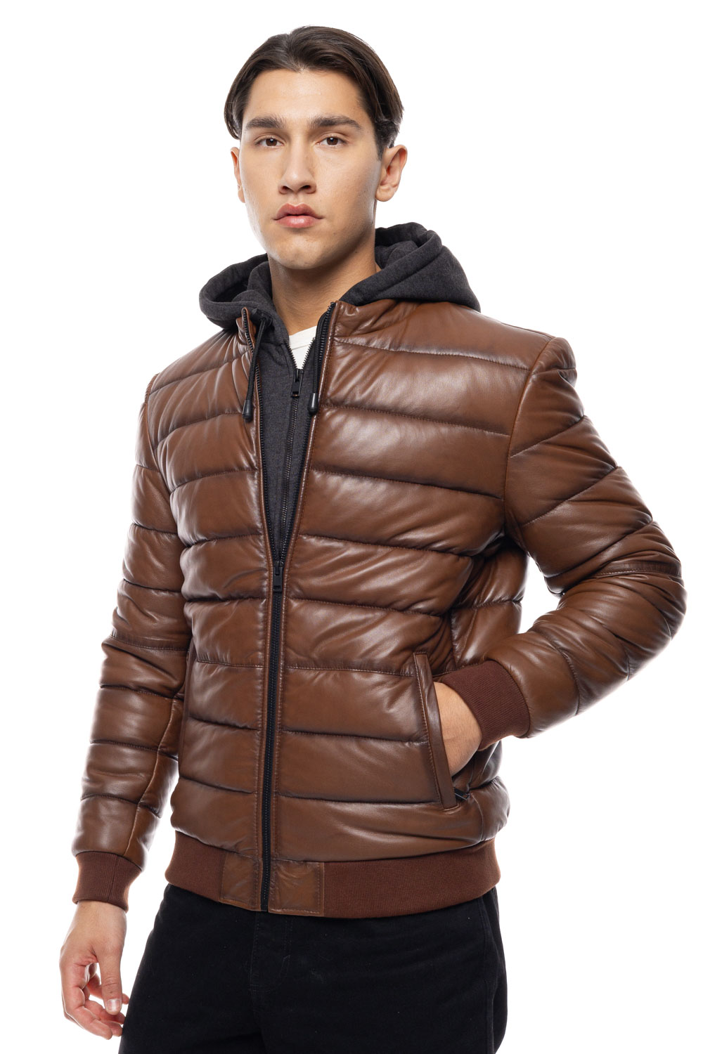 ΔΕΡΜΑΤΙΝΟ ΑΝΔΡΙΚΟ PUFFER ΜΠΟΥΦΑΝ ΚΩΔΙΚΟΣ: 61-M-9011 (COGNAC)