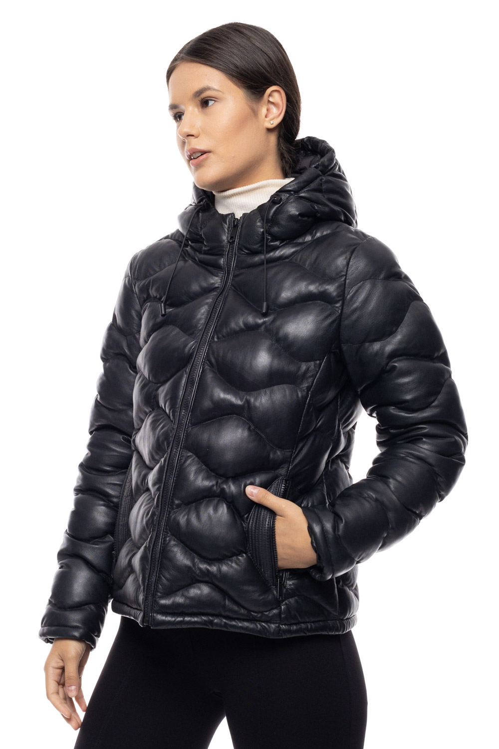 ΔΕΡΜΑΤΙΝΟ ΓΥΝΑΙΚΕΙΟ PUFFER ΜΠΟΥΦΑΝ ΚΩΔΙΚΟΣ: 61-W-1123 (BLACK) - Image 3