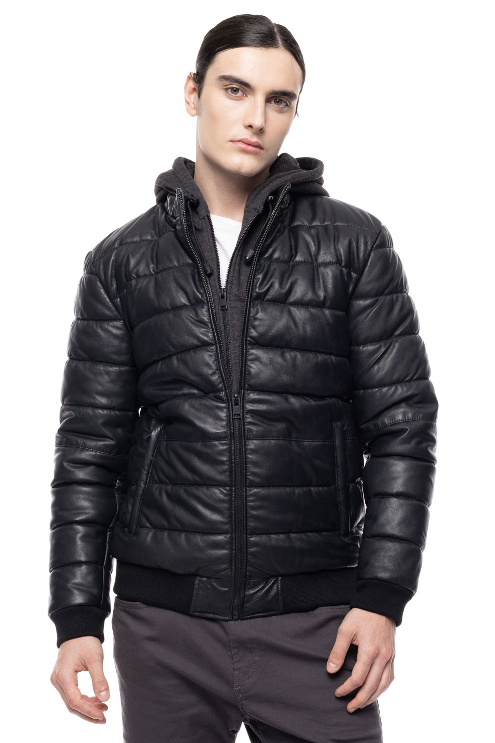 ΔΕΡΜΑΤΙΝΟ ΑΝΔΡΙΚΟ PUFFER ΜΠΟΥΦΑΝ ΚΩΔΙΚΟΣ: 61-M-9011 (BLACK) - Image 4