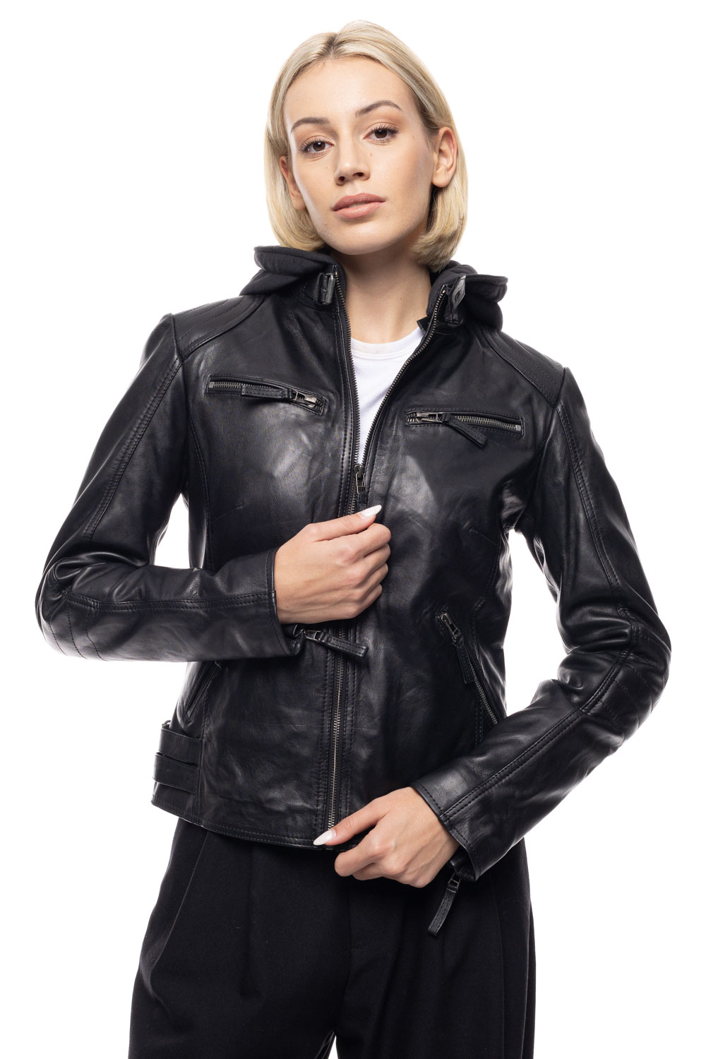 ΔΕΡΜΑΤΙΝΟ ΓΥΝΑΙΚΕΙΟ ΜΠΟΥΦΑΝ ΚΩΔΙΚΟΣ: 37-W-ELEN-HOOD (BLACK) - Image 3