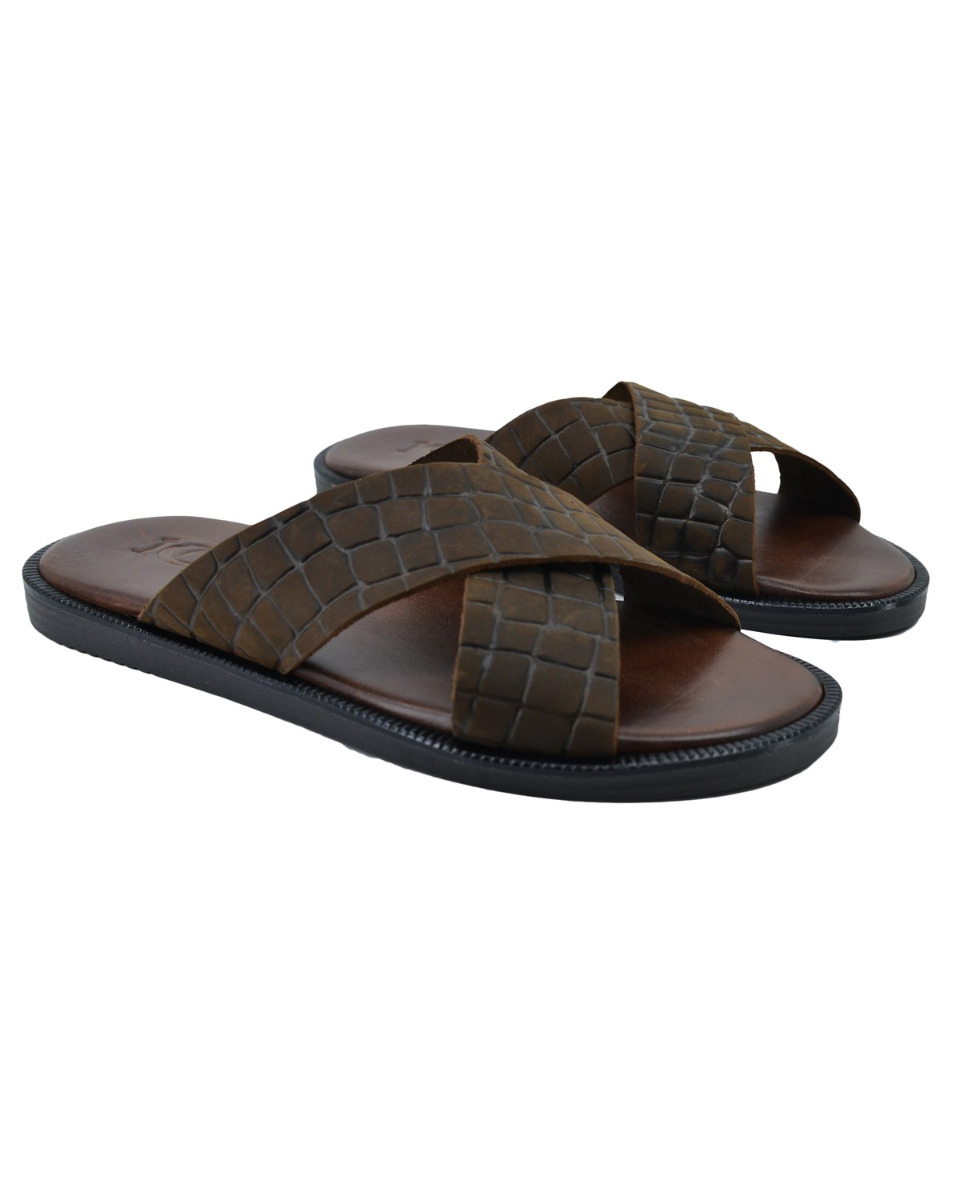 ΔΕΡΜΑΤΙΝΕΣ ΑΝΔΡΙΚΕΣ ΠΑΝΤΟΦΛΕΣ: 56-M-6/16-CROCO (BROWN)