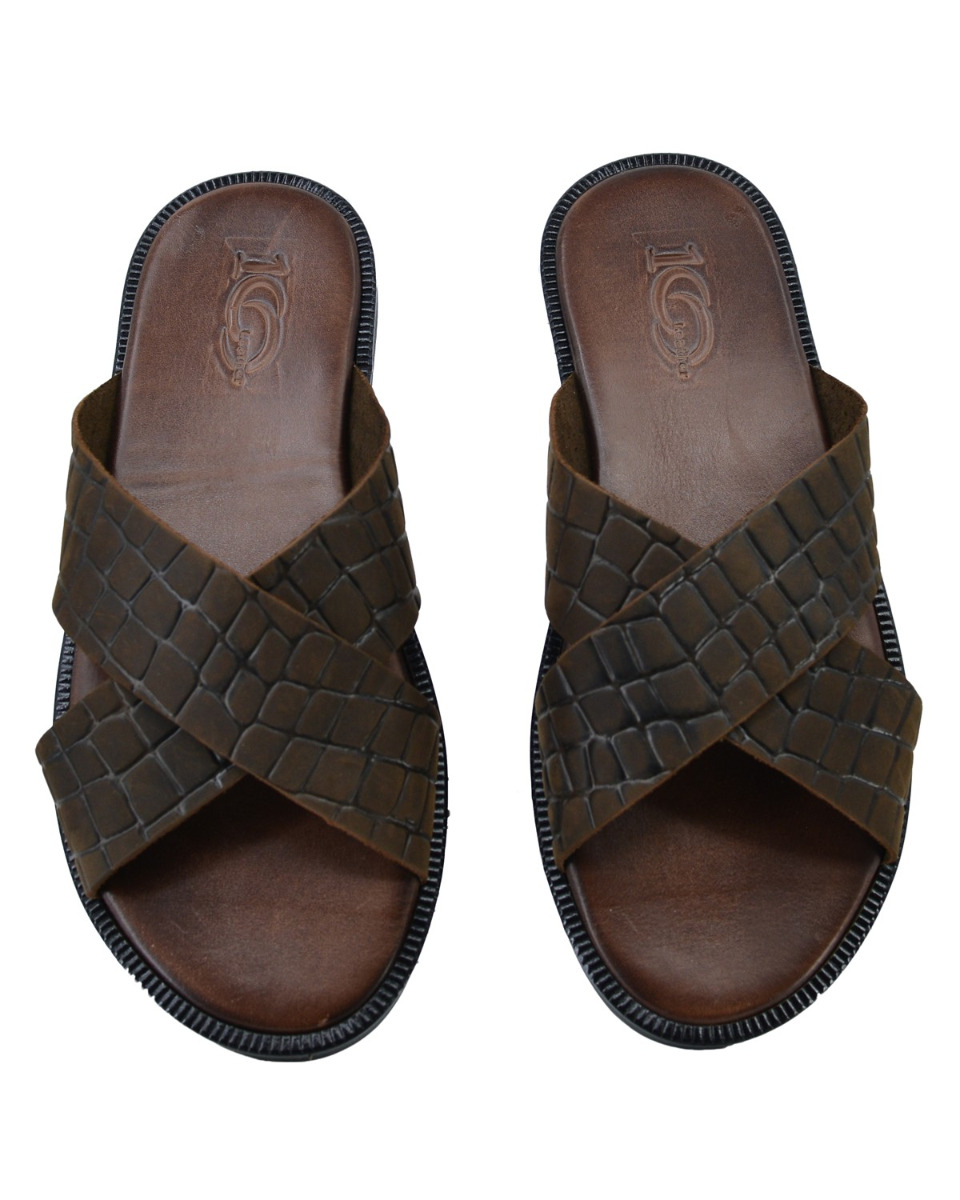 ΔΕΡΜΑΤΙΝΕΣ ΑΝΔΡΙΚΕΣ ΠΑΝΤΟΦΛΕΣ: 56-M-6/16-CROCO (BROWN) - Image 5