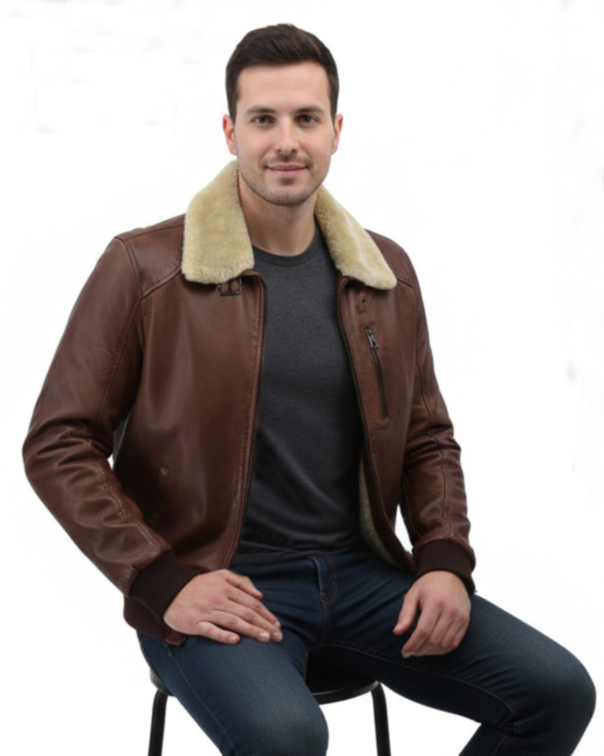 ΔΕΡΜΑΤΙΝΟ ΑΝΔΡΙΚΟ ΜΠΟΥΦΑΝ ΚΩΔΙΚΟΣ: 37-M-A2-PILOT-FUR-IN (SADDLE-BROWN) - Image 5